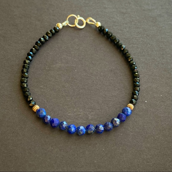 Lapis Lazuli Bracelet blue Natural Gemstone Sterling Silver beaded - Picture 4 of 5